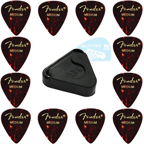 Kit 12 Palhetas Fender Medium Guitarra Violão Porta P R 38 90