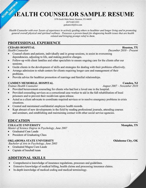 Example Resume Example Resume Mental Health Counselor