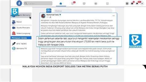 Malaysia Mohon India Eksport 500 000 Tan Metrik Beras Putih YouTube