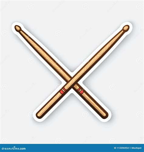 Sticker Of Crossed Wooden Drumsticks Vector Illustration