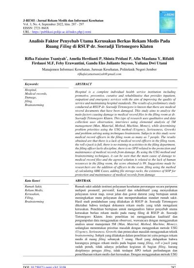 View Of Analisis Faktor Penyebab Utama Kerusakan Berkas Rekam Medis