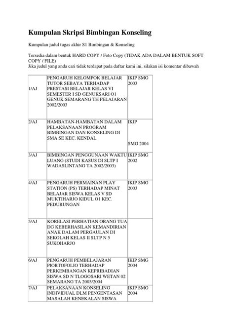 Contoh Judul Skripsi Bimbingan Konseling