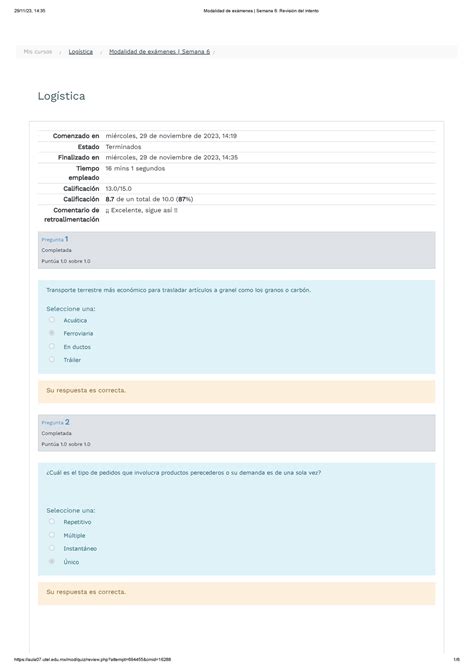 Modalidad De Ex Menes Semana Revisi N Del Intento Log Stica