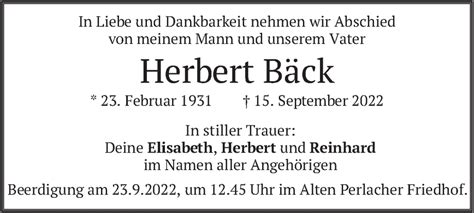 Traueranzeigen Von Herbert B Ck Trauer Merkur De