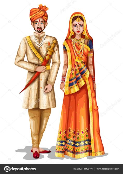 Rajasthani Wedding Couple In Traditional Costume Of Rajasthan India