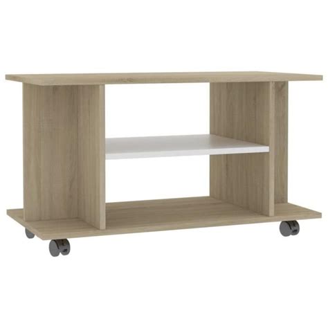 Meuble TV avec roulettes Blanc et chêne sonoma 80x40x40 cm HILILAND