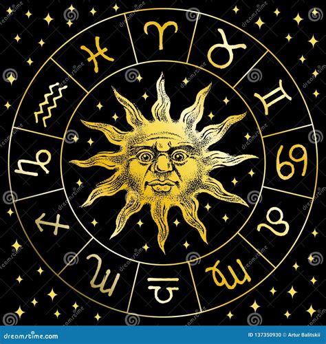 Zodiac Sun Icon. Astrology Horoscope with Signs. Character with a Face