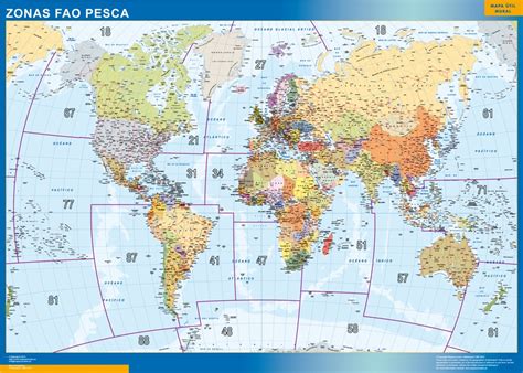 Mapamundi Fao Areas Pesca magnético enmarcado para imanes grande