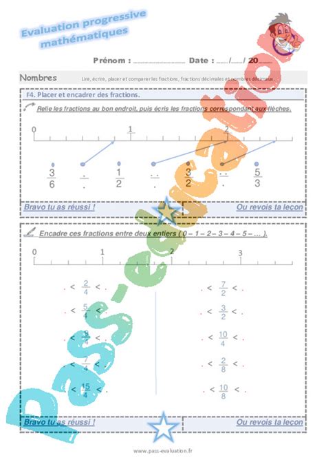 Evaluation Progressive Par Compétences Fractions Simples Et Décimales Et Droite Graduée Cm2