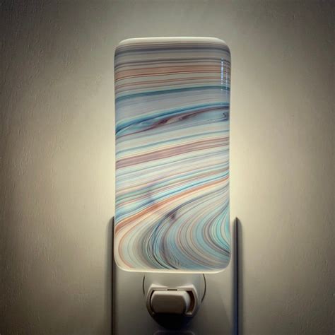 Glass Night Light Blue Mixed Streaky Fused Glass Handmade Etsy Night Light Bathroom Night