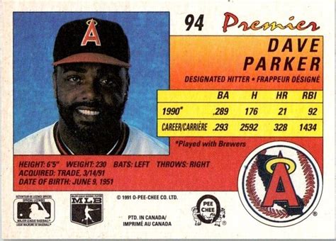 1991 O Pee Chee Premier 94 Dave Parker For Sale Online EBay