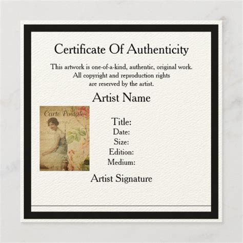 Artist Certificate Of Authenticity Template