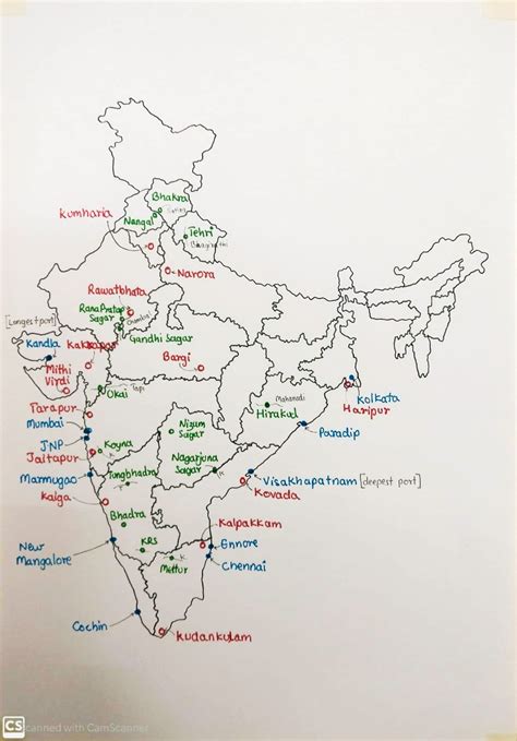 Ports, Dams & Power Plants Map of India