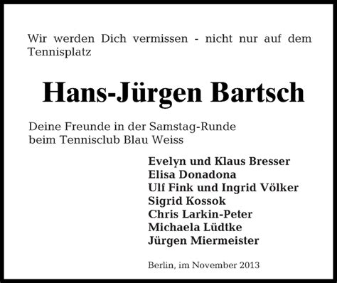 Traueranzeigen von Hans Jürgen Bartsch Tagesspiegel Trauer