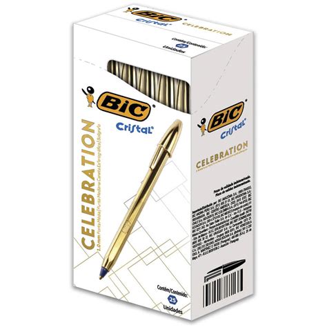 Caneta Esferográfica BIC Cristal Celebration Corpo Dourado Tinta Azul