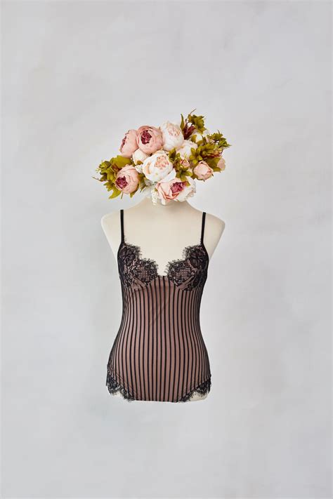 Black And Rose Scallop Lace Mesh Bodysuit Hadiqa London