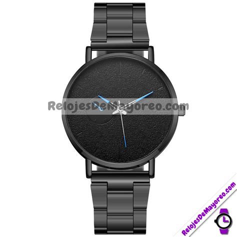 Reloj Caballero Negro Extensible Metal Manecillas Azul R Relojes