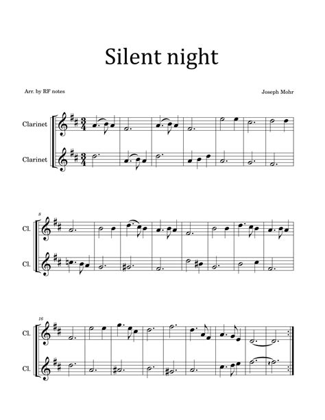 Silent Night Arr Rf Notes By Joseph Mohr Sheet Music For Clarinet