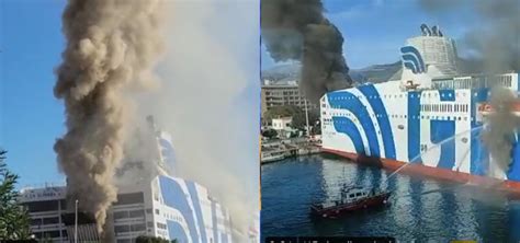 Nave In Fiamme Al Porto Di Palermo Video Il Traghetto Superba Si Inclina