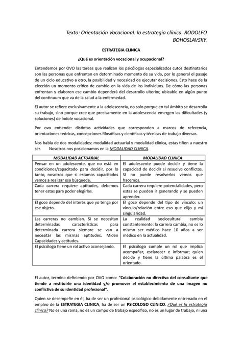 Orientación Vocacional la estrategia clínica Rodolfo Bohoslavsky