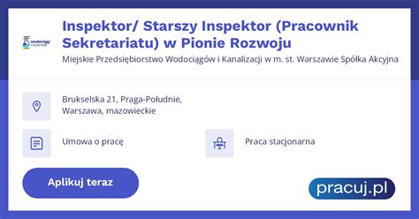 Oferta Pracy Inspektor Starszy Inspektor Pracownik Sekretariatu W