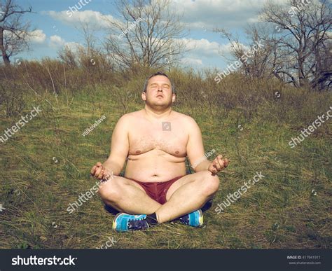 Fat Man Doing Yoga Outdoors Nature Stock Photo 417941911 | Shutterstock