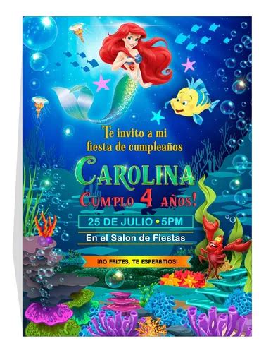 Sirenita Ariel Invitación Digital Imprimible Personalizada en venta en