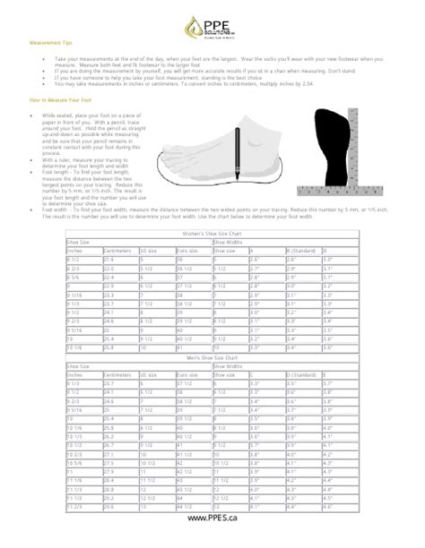 Shoe Size Chart Ppe Solutions Download Printable Pdf Templateroller