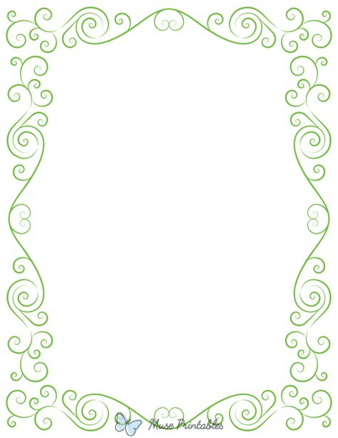 Printable Green Elegant Swirl Page Border