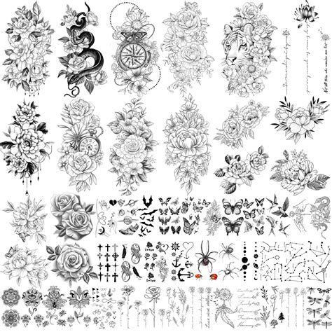 Buy Yazhiji 49 Sheets Large Sexy Flowers Collection Waterproof Temporary Tattoos Lasting Fake