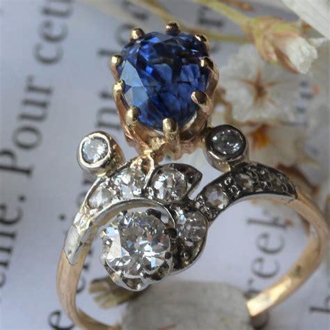 Proantic Bague Ancienne Saphir Diamants Duchesse