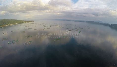 Aerial: Fish Farm on Beautiful Taal Lake Stock Photo - Image of taal ...