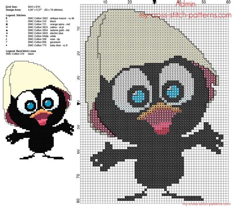 Calimero D Italian Cartoon Free Cross Stitch Pattern Small Size Free