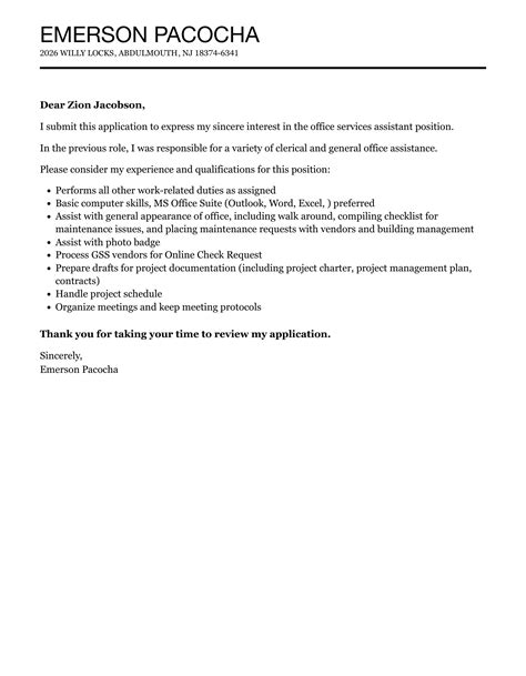 Office Services Assistant Cover Letter Velvet Jobs