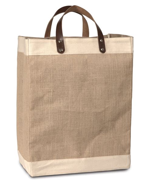 Eco Friendly Jute Tote Bag With Cotton Accents Leather Handles Jute