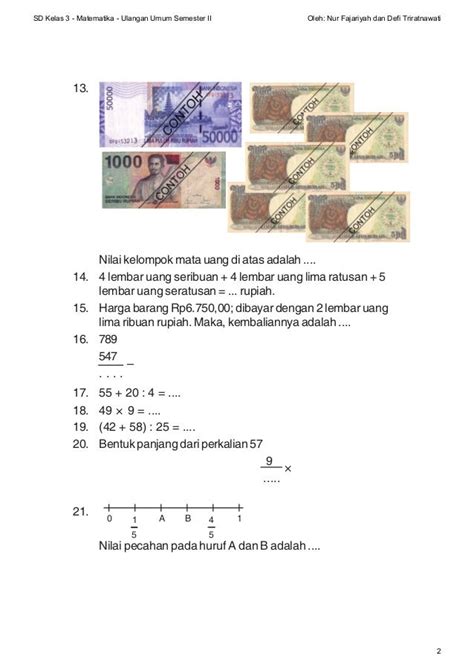 Kumpulan Soal Cerita Tentang Uang Kelas 2sd