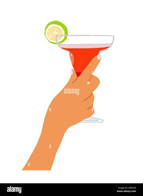 Female Hand Holding Glass Of Alcohol Cocktail Stock Vector Image Art