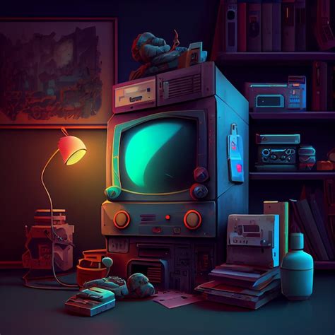 Premium Photo Retro Gaming Desktop Pc Computer Setup Gamer Illustration