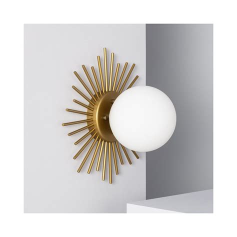 Edit Lighting Edit Moon Single Light Flush Wall Fitting In Gold Finish With Opal Glass Shade