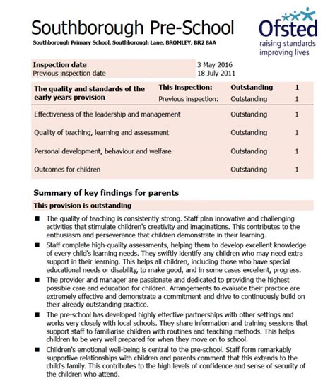 Ofsted Reports - Southborough Pre-school