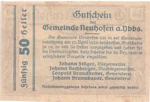 Banknote Heller Sterreichisches Notgeld Neuhofen A D Ybbs Jak