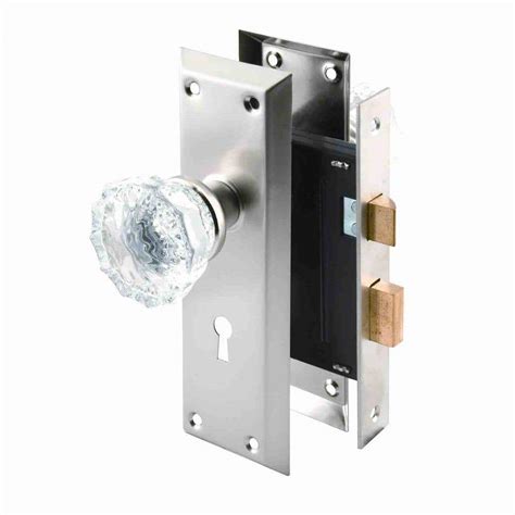 Prime Line Single Cylinder Satin Nickel Mortise Lock Set With Glass Knobs E 2496 The Home Depot