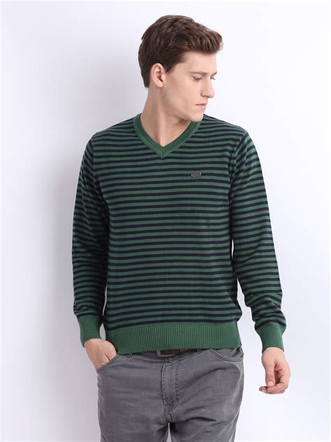 Buy American Eye Men Green And Navy Striped Sweater Sweaters For Men