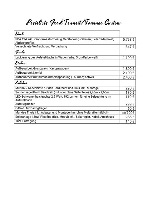Aufstelldach F R Ford Transit Tourneo Custom Southvan