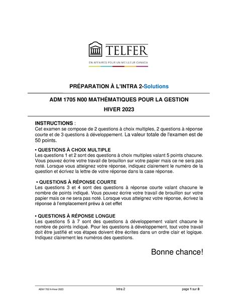 Adm1705 N Préparation Intra 2 Winter 2023 Solutions PrÉparation À