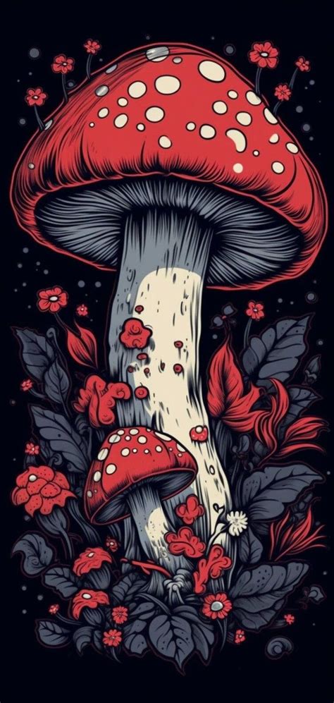 Mystical Mushrooms Cellphone Wallpaper Digital Mushroom Art Phone ...