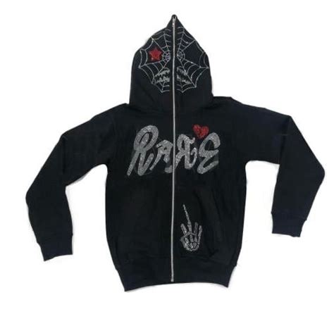 Y2k Skeleton Full Zip Up Hoodies Over Face Women Men Rhinestone Skull