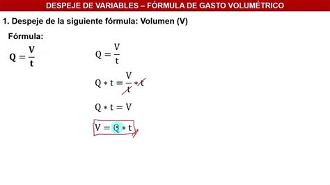 DESPEJE DE FORMULA DE GASTO VOLUMÉTRICO Tiempo y volumen Formulas