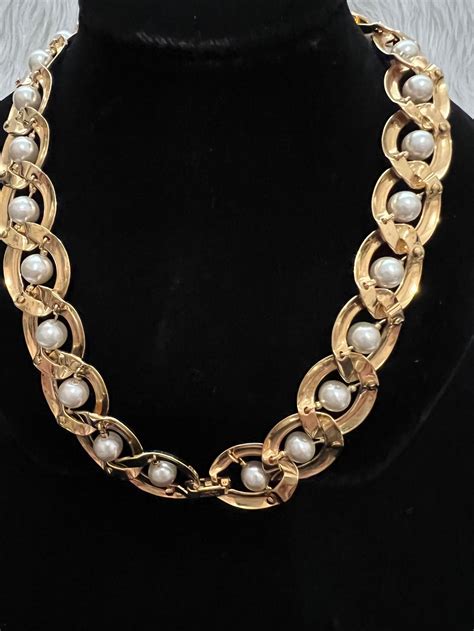 Vintage Napier Caged Link Faux Pearl Necklace Bracelet Set Napier