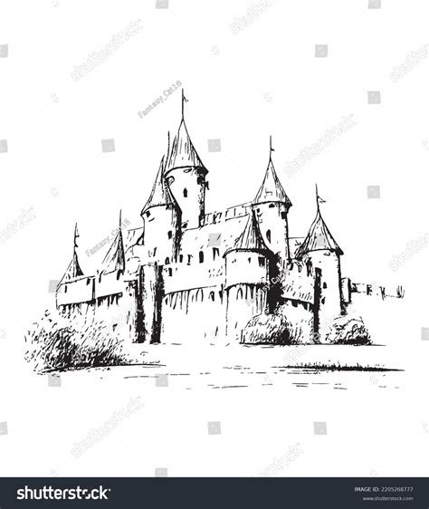 Vector Old Castle Pencil Sketch Illustration Stock Vector (Royalty Free ...